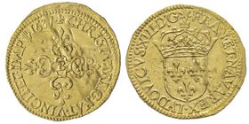 Louis XIII 1610 1643
Écu d'or, Rouen, 1637 B, Main, AU 3.37 g.
Ref : G. 55 (R2), Fr. 398
Conservation : légèrement plié sinon presque FDC. Très Rare...