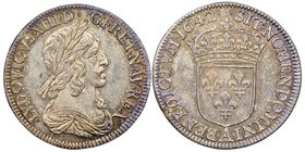 Louis XIII 1610 1643
1/4 Écu, 2ème poinçon de Warin buste drapé et cuirassé, Paris, 1642 A, deux points, AG 6.77 g.
Ref : G. 48 (R2)
Conservation : NG...