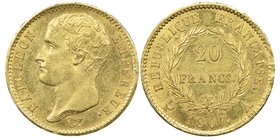Premier Empire 1804-1814 
20 Francs, Paris, 1807 A, AU 6.45 g. 
Ref : G.1023a type transitoire 
Conservation : NGC MS63. Deuxième plus haut grade.