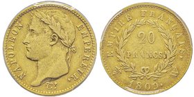 Premier Empire 1804-1814 
20 Francs, Lille, 1809 W, AU 6.45 g. 
Ref : G.1025, Fr. 516 
Conservation : PCGS AU53