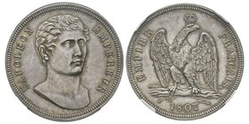 Premier Empire 1804-1814 
Essai du 100 Francs 1807 Vassallo, Gênes, 1807, AG 
Ref : Maz. 602a (R3)
Conservation : PCGS MS61. Peut-être unique en argen...