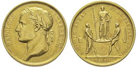 Premier Empire 1804-1814 
Médaille en or de couronnement, Paris, An XIII (1804), AU 13.21 g. 32 mm par Denon et Andrieu.
Ref : Bramsen 328
Conservatio...