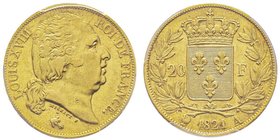 Louis XVIII 1815-1824
20 Francs, Paris, 1821, AU 6.45 g.
Ref : G. 1028, Fr. 539 
Conservation : PCGS AU55. Rare, Le plus bel exemplaire gradé?