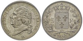 Louis XVIII 1815-1824
5 Francs, Paris, 1816, AG 25.00 g.
Ref : G. 614
Conservation : PCGS MS64