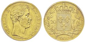 Charles X 1824-1830
20 Francs, Lille, 1827 W, AU 6.45 g. 
Ref : G. 1029, Fr. 550 
Conservation : PCGS XF45 
Quantité : 3431 exemplaires. Très rare