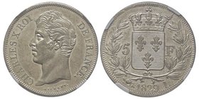 Charles X 1824-1830
5 Francs, Bayonne, 1829 L, AG 25 g. 
Ref : G. 644
Conservation : NGC MS63. Conservation extraordinaire.