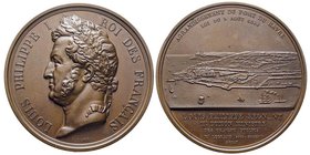 Louis Philippe 1830-1848
Médaille en bronze frappée pour l'agrandissement du port du Havre, 1844, AE 160 g. 68 mm, par Bovy
Avers : LOUIS PHILIPPE I...
