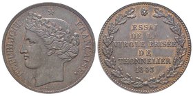 Louis Philippe 1830-1848 
Module de 5 francs 1843 par Barre, essai de la virole brisée de Thonnelier, AE 22 g.
Ref : Maz. 1267b/1156
Conservation : PC...