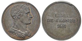 Louis Napoléon Bonaparte 1848-1852 
Module de 10 centimes 1851, essai de bronze, tranche lisse, 1851, AE
Avers : Tête laurée à droite de Napoleon Ier
...