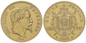 Second Empire 1852-1870
100 Francs, Paris, 1862 A, AU 32.25 g. 
Ref : G. 1136, Fr. 580 
Conservation : PCGS MS62
Quantité : 6650 exemplaires.