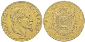 Second Empire 1852-1870
100 Francs, Paris, 1864 A, AU 32.25 g. 
Ref : G. 1136, Fr. 580 
Conservation : PCGS MS64
Quantité : 5536 exemplaires. Conserva...