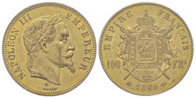 Second Empire 1852-1870
100 Francs, Strasbourg, 1869 BB, AU 32.25 g. 
Ref : G. 1136, Fr. 581
Conservation : PCGS MS62