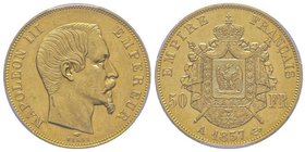 Second Empire 1852-1870
50 Francs, Paris, 1857 A, AU 16.12 g.
Ref : G. 1111, Fr. 571
Conservation : PCGS MS64. Conservation exceptionnelle