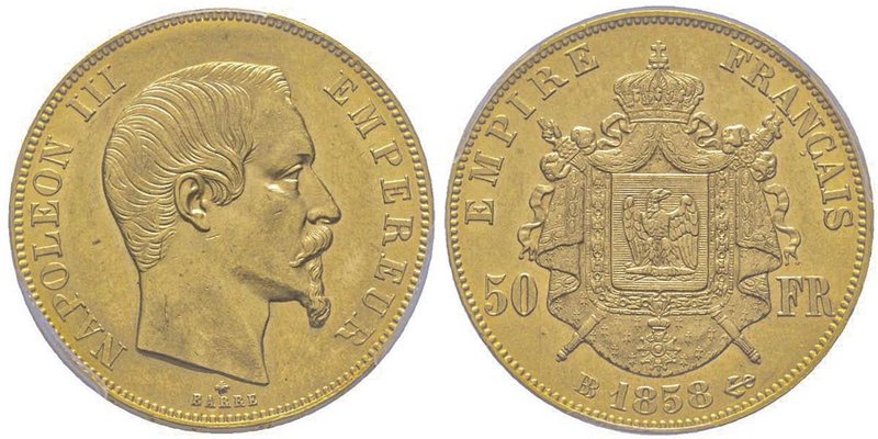 Second Empire 1852-1870
50 Francs, Strasbourg, 1858 BB, AU 16.12 g.
Ref : G. 111...
