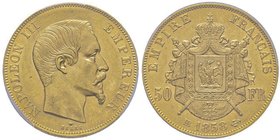 Second Empire 1852-1870
50 Francs, Strasbourg, 1858 BB, AU 16.12 g.
Ref : G. 1111, Fr. 571
Conservation : PCGS MS62
Quantité : 9135 exemplaires. Très ...