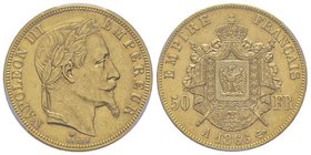 Second Empire 1852-1870
50 Francs, Paris, 1866 A, AU 16.12 g.
Ref : G. 1112, Fr. 548
Conservation : PCGS MS63
