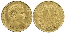 Second Empire 1852-1870
5 Francs, Paris, 1854 A, tranche lisse, AU 1.612 g.
Ref : G. 1000, Fr.578
Conservation : NGC MS65. Exemplaire fleur de coin. L...