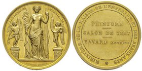 Second Empire 1852-1870
Médaille en or frappée pour le salon de peinture, 1867, tranche lisse, AU 109.5 g. 44 mm par Vauthier Galle poinçon abeille et...