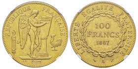 Troisième République 1870-1940
100 Francs, Paris, 1887 A, AU 32.25 g.
Ref : G. 1137, Fr. 590
Conservation : NGC AU58
Quantité : 234 exemplaires. Raris...