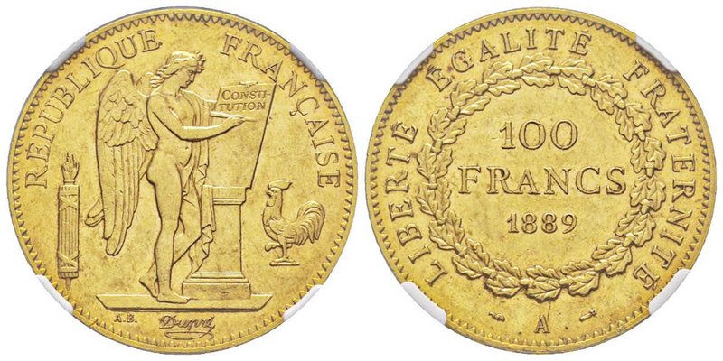 Troisième République 1870-1940
100 Francs, Paris, 1889 A, AU 32.25 g.
Ref : G. 1...