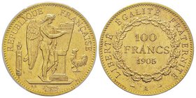 Troisième République 1870-1940
100 Francs, Paris, 1905 A, AU 32.25 g.
Ref : G.1137a, Fr. 590
Conservation : PCGS MS64. Le plus bel exemplaire connu
Qu...