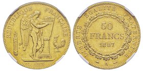 Troisième République 1870-1940
50 Francs, Paris, 1887 A, AU 16.12 g.
Ref : G. 1113, Fr. 591
Conservation : NGC AU58. 
Quantité : 301 exemplaires. Très...