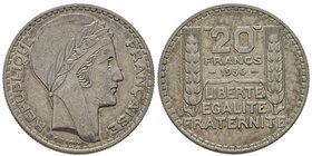 Troisième République 1870-1940
20 Francs, Paris, 1936, Turin, AG 20 g.
Ref : G. 852, KM#879
Conservation : traces de nettoyage sinon TTB/SUP