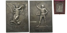 Plaque en bronze argenté Exposition Universelle et Jeux Olympiques de Paris, prix d'exercices physiques, 1900, AE 55 g. 60 x 40 mm, poinçon Corne d'ab...