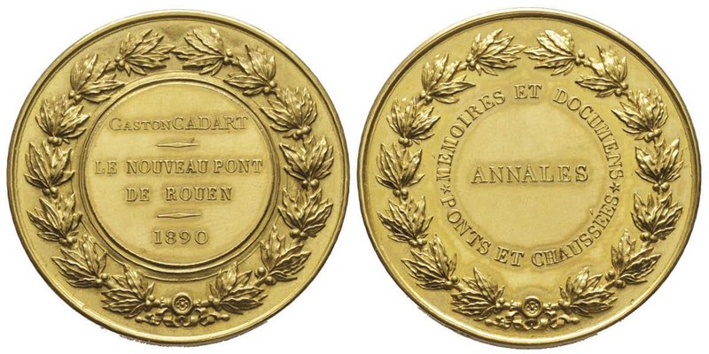 Médaille en or, 1890, le nouveau pont de Rouen, AU 86.16 g., poinçon Corne
Avers...
