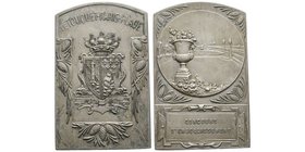 Plaque en bronze argenté, Le Touquet Paris Plage, 76.36 g. 43 X 68 mm
Avers : LE TOUQUET PARIS PLAGE FIAT LUX FIAT VRBS
Revers : CONCOURS D'EMBELLISSE...