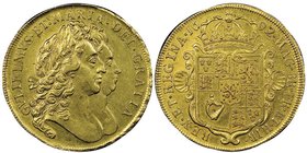 William III et Mary 1688-1694
5 Guineas, 1692, sur la tranche "QVARTO", AU 41.61 g.
Ref : Seaby 3423, Fr. 300
Conservation : NGC AU53