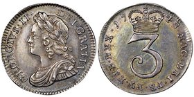 George II 1727-1760
3 pence, 1743, AG 1.44 g.
Ref : Seaby 3713B, KM#569
Conservation : NGC MS63