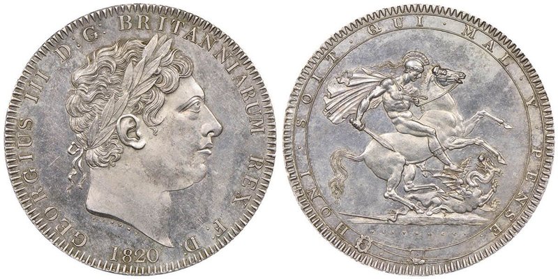 George III 1760-1820 
Crown, 1820, AG 28.23 g.
Ref : Seaby 3787, KM#675
Conserva...