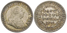 George III 1760-1820 
3 Shillings, Bank of England, 1811, AG 14.65 g.
Ref : Seaby 3769, KM#Tn4
Conservation : Superbe