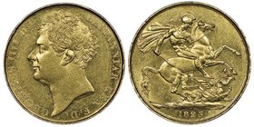 George IV 1820-1830
2 Pounds, 1823, AU 16 g.
Ref : Seaby 3798, Fr. 375, KM#690
Conservation : NGC AU58