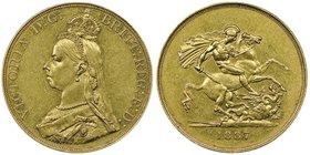 Victoria 1837-1901 
5 Pounds, 1887, AU 40 g. 
Ref : Seaby 3864, Fr. 390, KM#769 
Conservation : NGC AU58