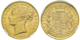 Victoria 1837-1901 
Sovereign, London, 1871, Die Number 28, AU 7.98 g.
Ref : Seaby 3853B, Fr. 387e, Marsh 55 
Conservation : NGC MS64