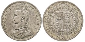 Victoria 1837-1901 
1/2 Crown, 1887, AG 14.19 g.
Ref : Seaby 3924, KM#764
Conservation : Superbe, traces de nettoyage