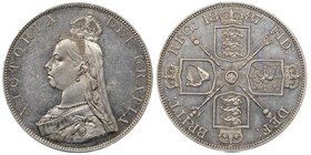 Victoria 1837-1901 
Double Florin, "Roman I" 1887, AG 22.65 g.
Ref : Seaby 3922, KM#763
Conservation : NGC MS63