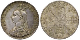 Victoria 1837-1901 
Double Florin, "Arabic 1" 1887, AG 22.65 g.
Ref : Seaby 3923, KM#763
Conservation : NGC MS64