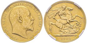 Edward VII 1901-1910
2 Pounds, 1902, AU 15.97 g.
Ref : Seaby 3967, Fr. 399, KM#806
Conservation : NGC AU Details, traces de nettoyage