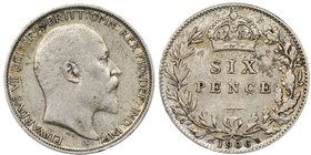 Edward VII 1901-1910
6 Pence, 1906, AG 2.87 g.
Ref : Seaby 3983, KM#799
Conservation : NGC XF45