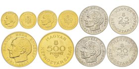 Hungary 
République Populaire 1949-1989
Coffret contenant 5 monnaies 500, 100, 50 (gold), 50 (silver) et 25 forint, 1961, Bela Bartok, AU 49.89 g. 986...