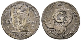 Guadeloupe
15 Sous marqués de la Guadeloupe, ND (1803), Cu 4.85 g. Contremarquée d’un « G » dans une étoile à 16 branches en creux Ref : Lec. 14 (...