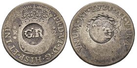Jamaïque
1 Shilling 8 Pence (1/4 Dollar 2 Reales), ND (1758).
Act of 18 November 1758, AG 6 g.
Contremaque «GR» dans un cercle sur un 2 Reales 1757 de...