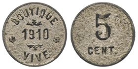 La Martinique
Monnaie de nécessité, Baisse-Pointe
5 centimes, 1910, Zinc nickelé 1.35 g. 18.5 mm
Ref : Lec. 16 (cette monnaie)
Conservation : Superbe...