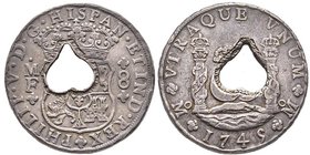 La Martinique
10 Bits (1761-64), AG 24.42 g.
Coeur découpé dans un 8 Reales mexicain 1745
Ref : KM#5, Prid. 11
Ex Vente Heritage 3014, 2011, lot 24488...