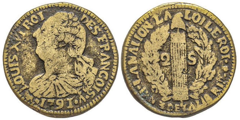 Saint-Dopmingue (Haiti)
2 Sous, 1791,AE 19.01 g.
Imitation de 2 Sols constitutio...
