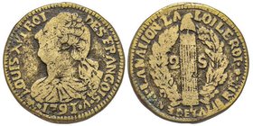 Saint-Dopmingue (Haiti)
2 Sous, 1791,AE 19.01 g.
Imitation de 2 Sols constitutionnel de Louis XVI
Ref : Lec. 10 (cette monnaie)
Conservation : TTB