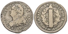 Saint-Dopmingue (Haiti)
2 Sous, 1791, Métal de cloche 20.22 g. 
Imitation de 2 Sols constitutionnel de Louis XVI 
Ref : Lec. 10a (cette monnaie / non...